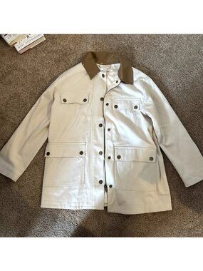 Ann Taylor Canvas jacket with faux leather collar